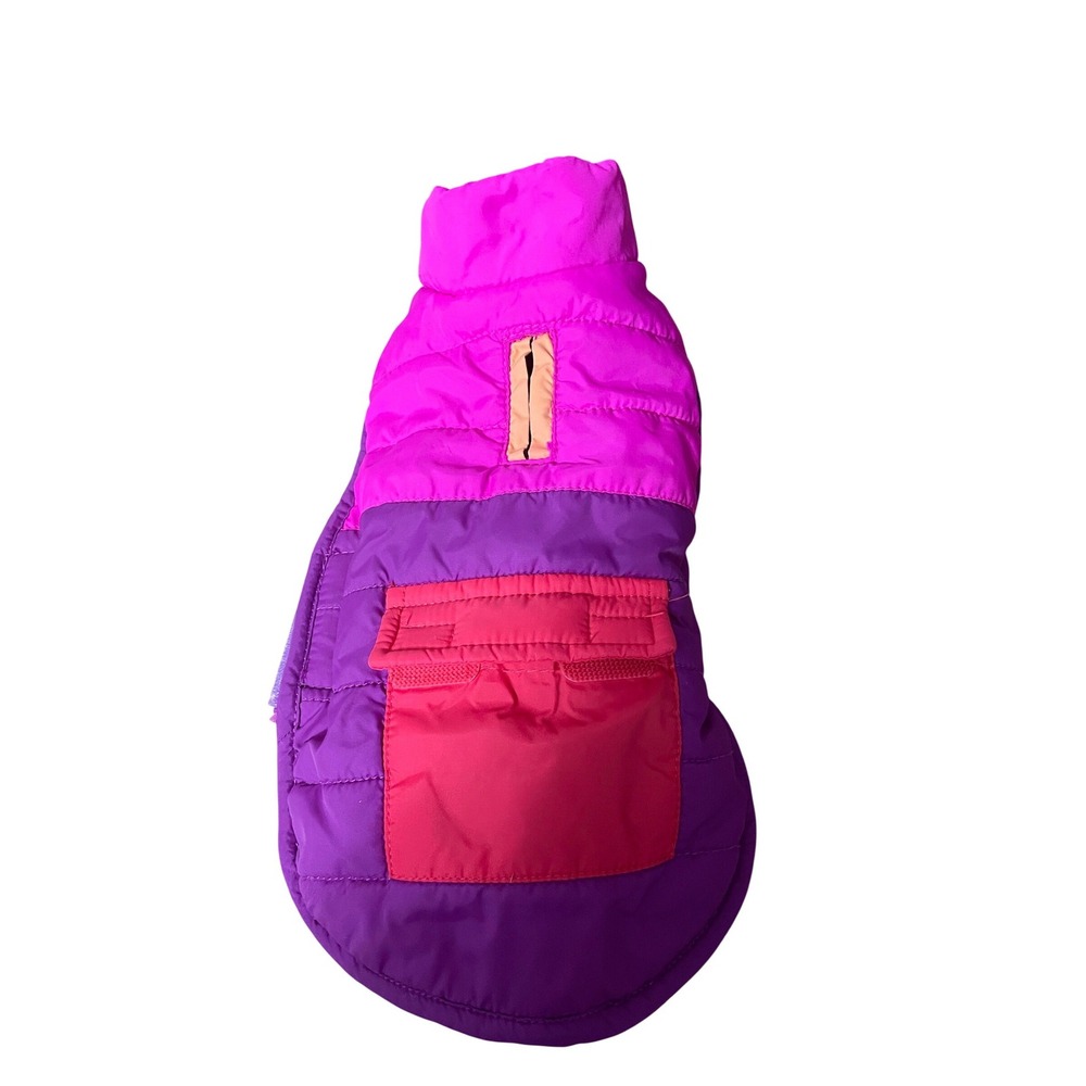Pink Purple Colorblock Dog Puffer Vest Fleece Lined Leash Portal Pocket Small